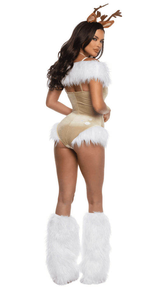 Dashing Doe Costume – deluxe deer costume with horns headpiece, rear view