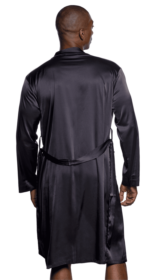 Men's Essentials Robe – luxurious satin loungewear robe with clean finished opening, rear view