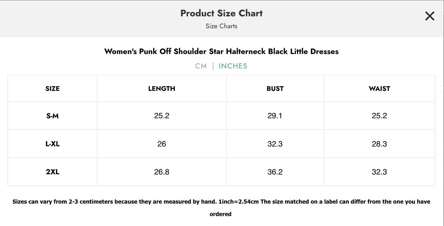 Naughty Kitten Clothing Dark In Love Women's Size Chart Inches