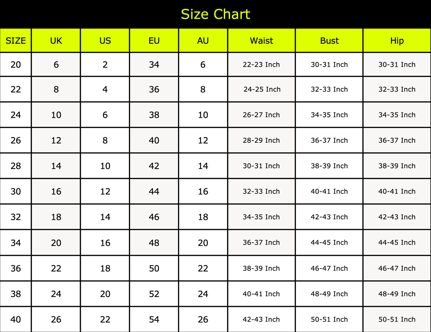 Naughty Kitten Clothing Corset Size Chart