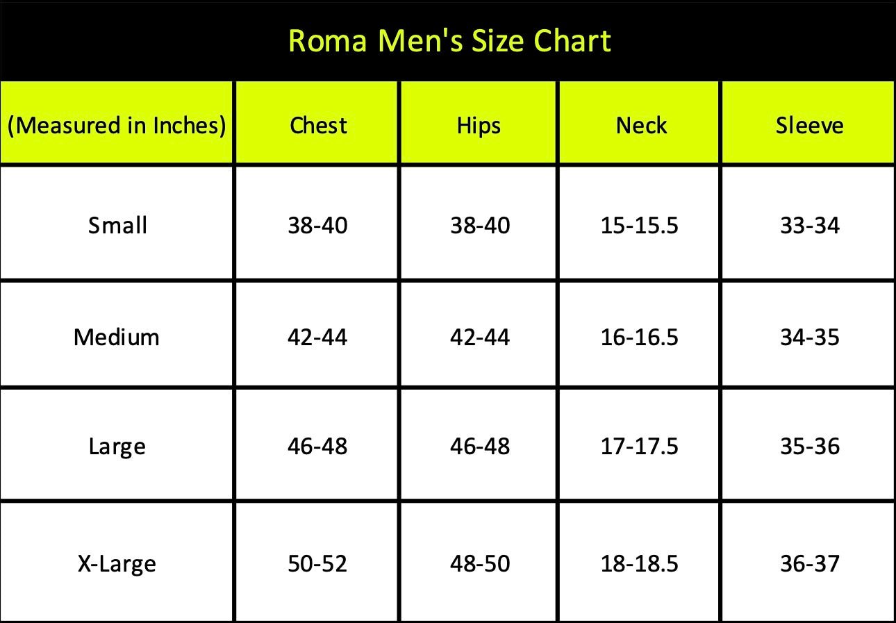 Naughty Kitten Clothing Roma Men's Size Chart