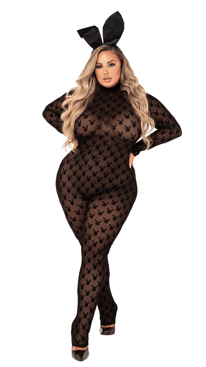 Naughty Kitten Clothing 2 Piece Sheer Playboy Bunny Bodysuit  Front View Lingerie Plus Size
