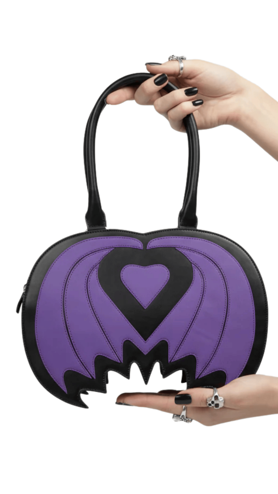 Naughty Kitten Clothing The Purple Bat Wing Bag Front View Alternate Gothic Fashion Accessories