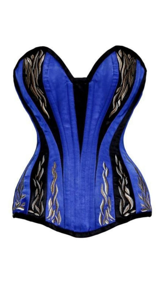 Amber Blue Flame Corset - Naughty Kitten Clothing Front View