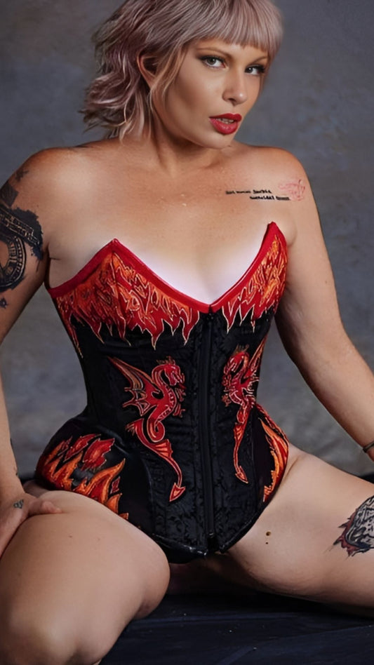 Naughty Kitten Clothing Astrid Dragon Corset Front View Kitten Luci-Purr