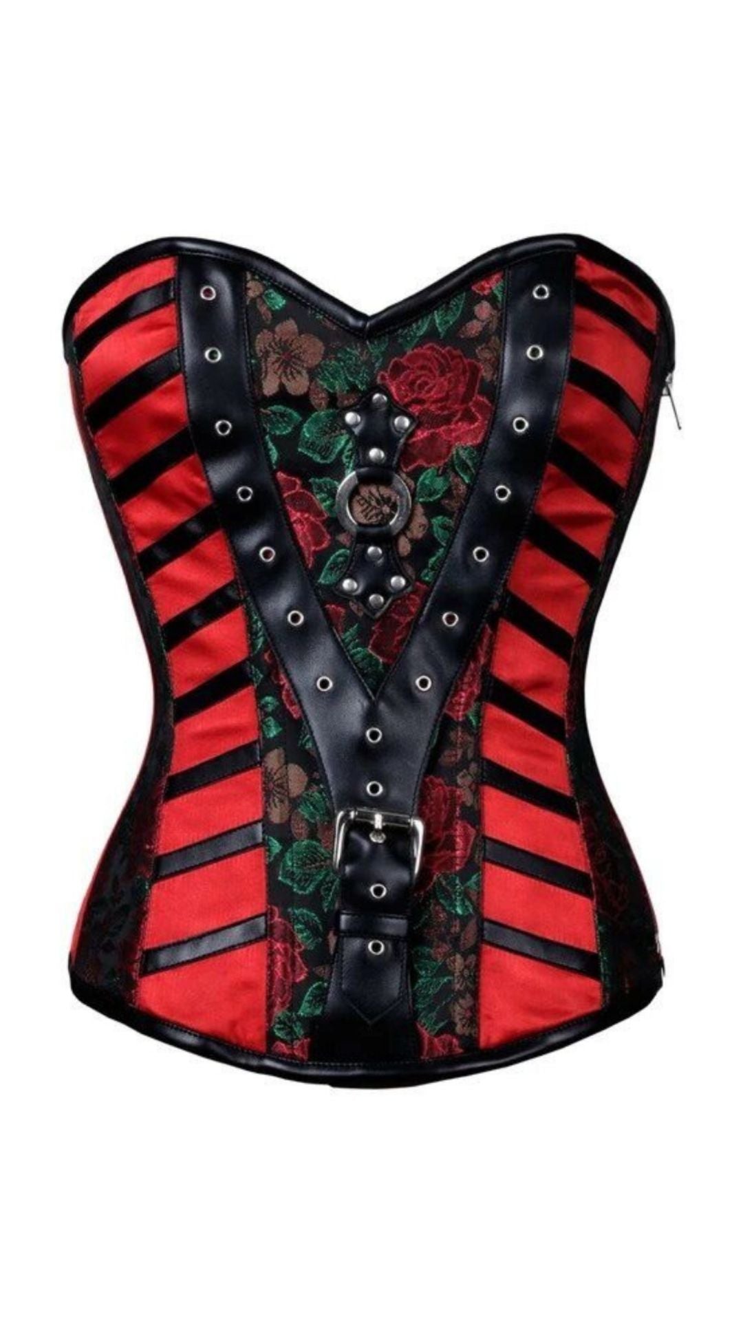 Crimson Rose Deluxe Corset Front View - Naughty Kitten Clothing