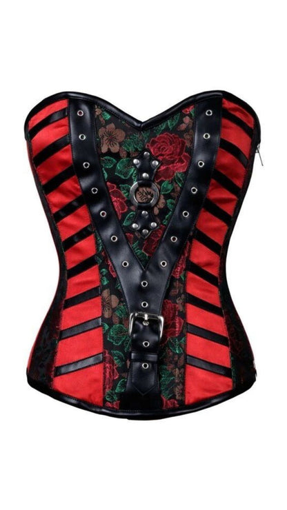 Crimson Rose Deluxe Corset Front View - Naughty Kitten Clothing
