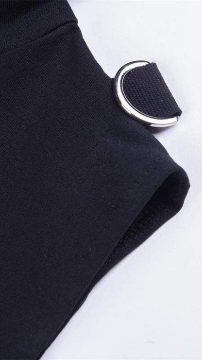 Naughty Kitten Clothing Bare Shoulder Navel Cropped Hoodies With Sashes Close Up View Gothic Alternative Women's Wear