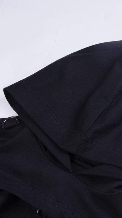 Naughty Kitten Clothing Bare Shoulder Navel Cropped Hoodies With Sashes Close Up View Gothic Alternative Women's Wear