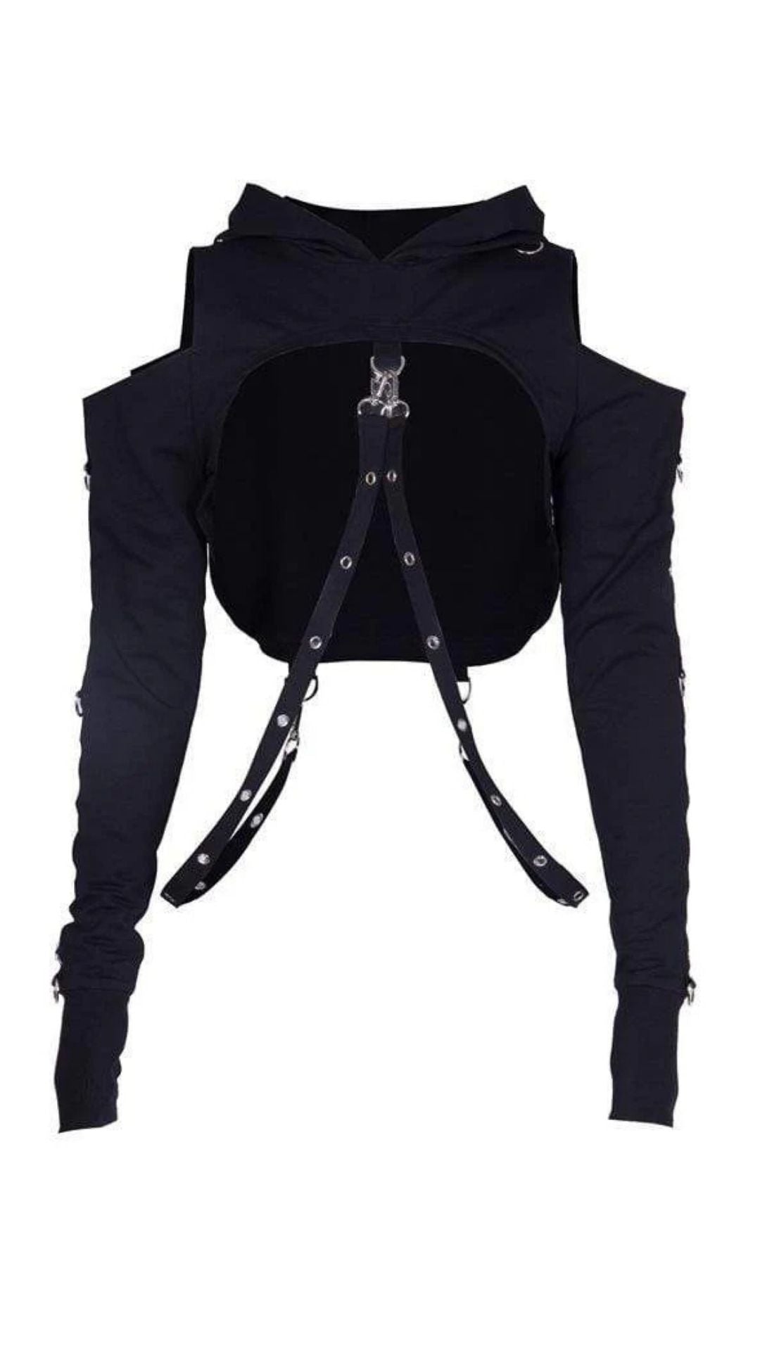 Naughty Kitten Clothing Bare Shoulder Navel Cropped Hoodies With Sashes Front View Gothic Alternative Women's Wear