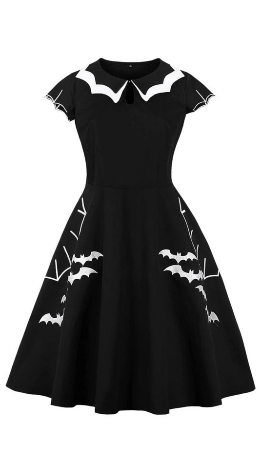 Naughty Kitten clothing Bat Printed Gothic Dress Front View Women's Dress