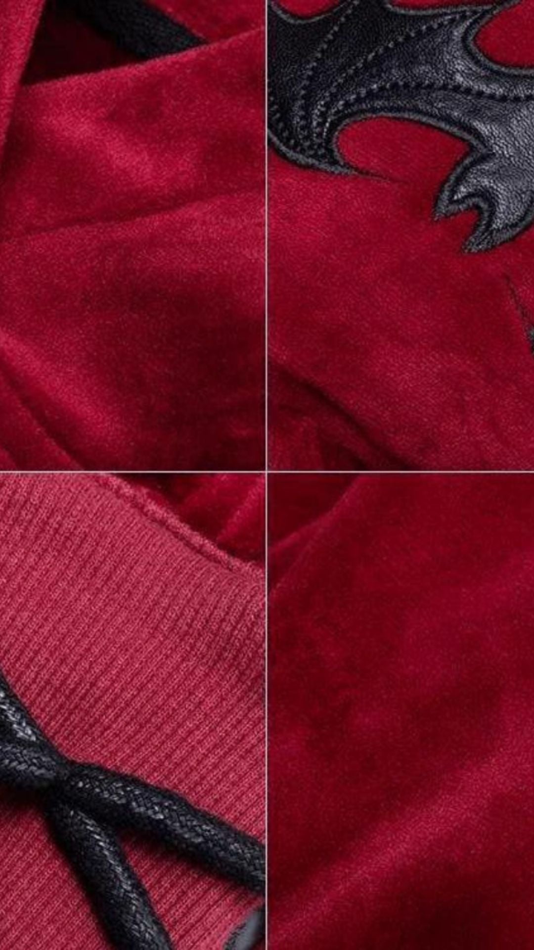 Naughty Kitten Clothing Bat Pattern Velvet Witch Short Hoodies Punk Design Close Up View Red