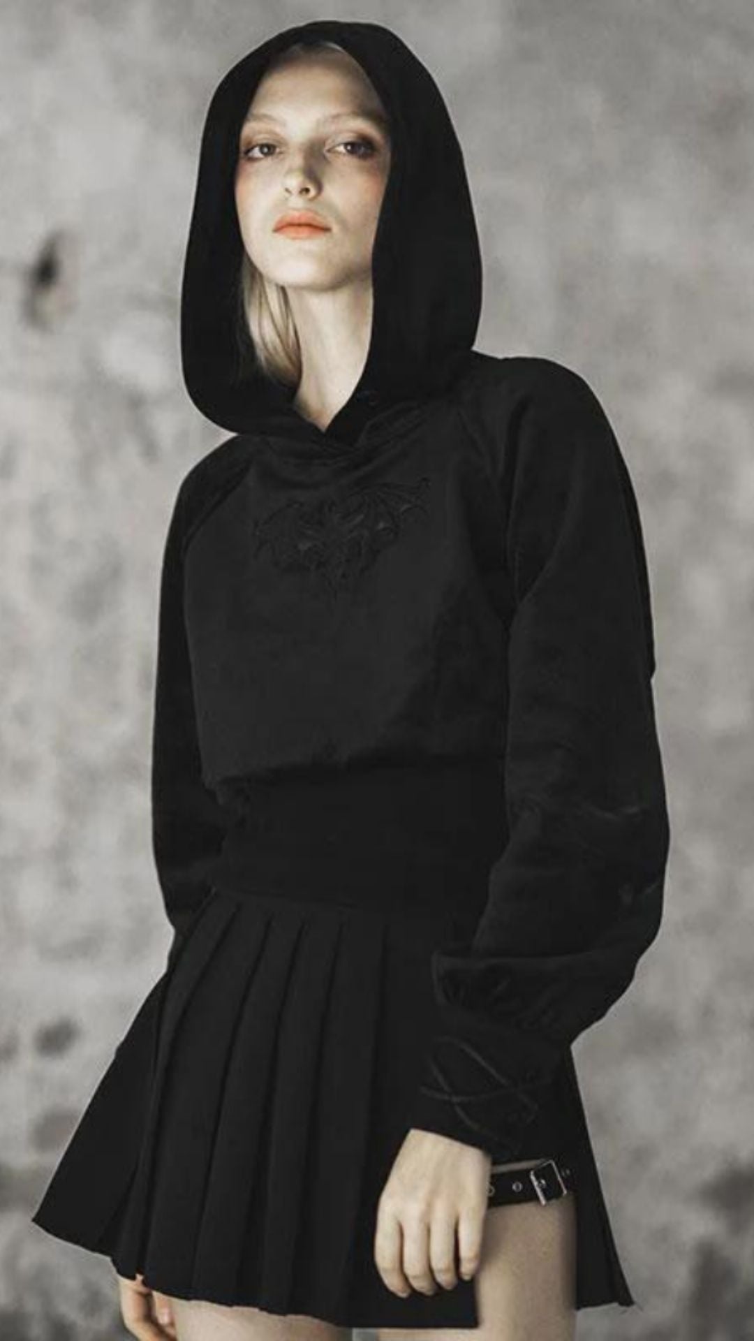 Naughty Kitten Clothing Bat Pattern Velvet Witch Short Hoodies Punk Design Black View Red