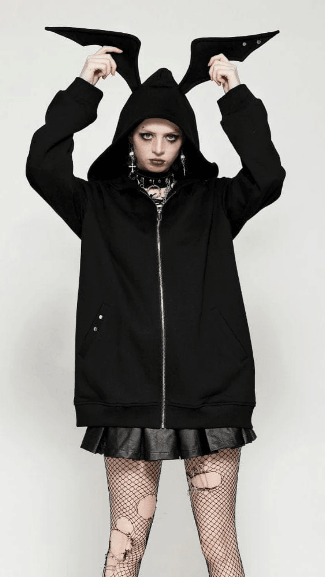 Naughty Kitten Clothing The Bat Wing Hoodie Front View Alternative gothic Women's Wear Hoodie