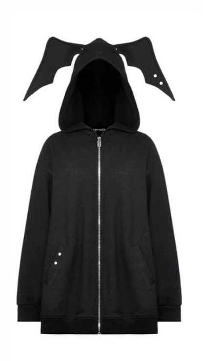 Naughty Kitten Clothing The Bat Wing Hoodie Front View Alternative gothic Women's Wear Hoodie