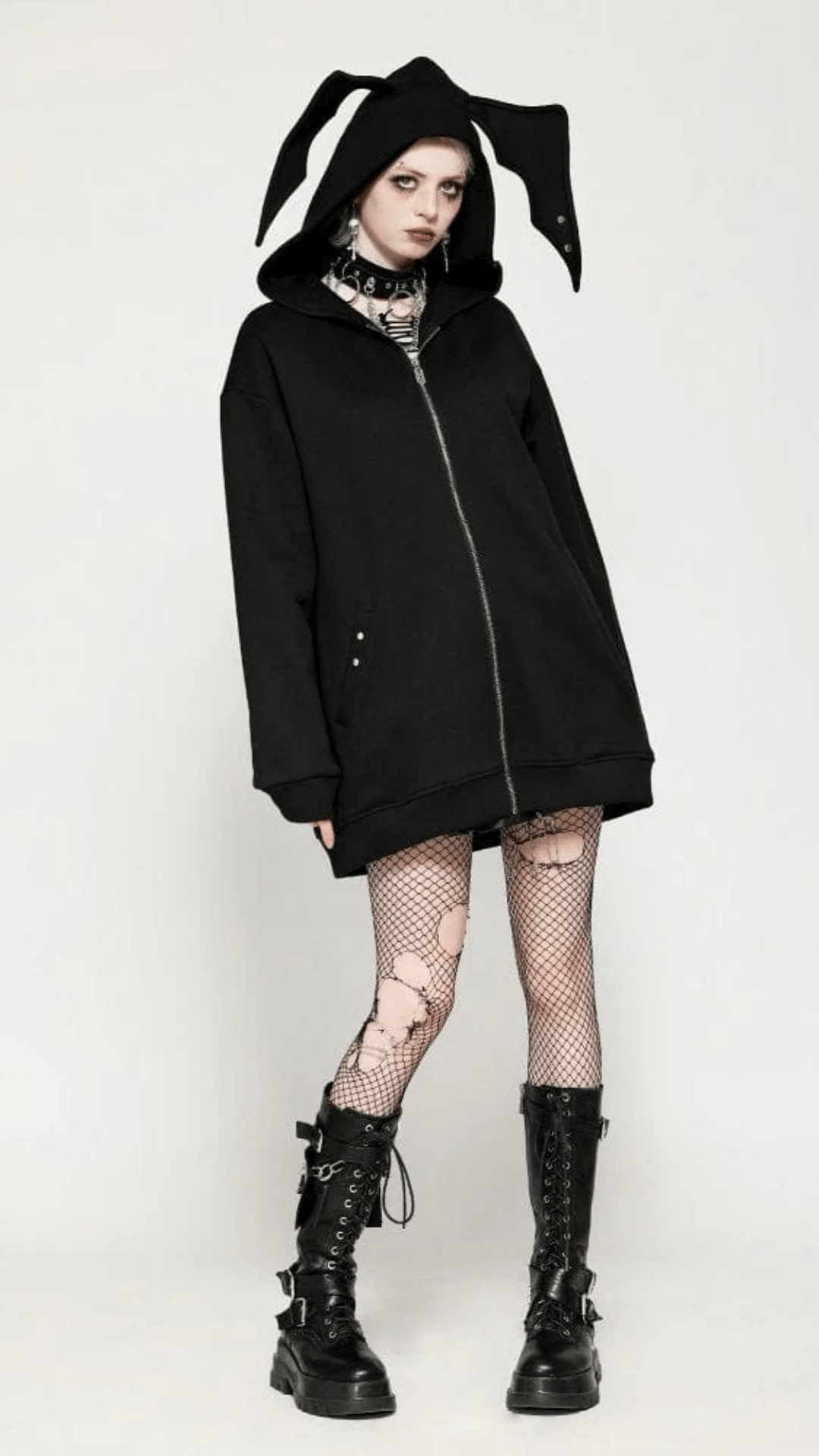 Naughty Kitten Clothing The Bat Wing Hoodie Front View Alternative gothic Women's Wear Hoodie