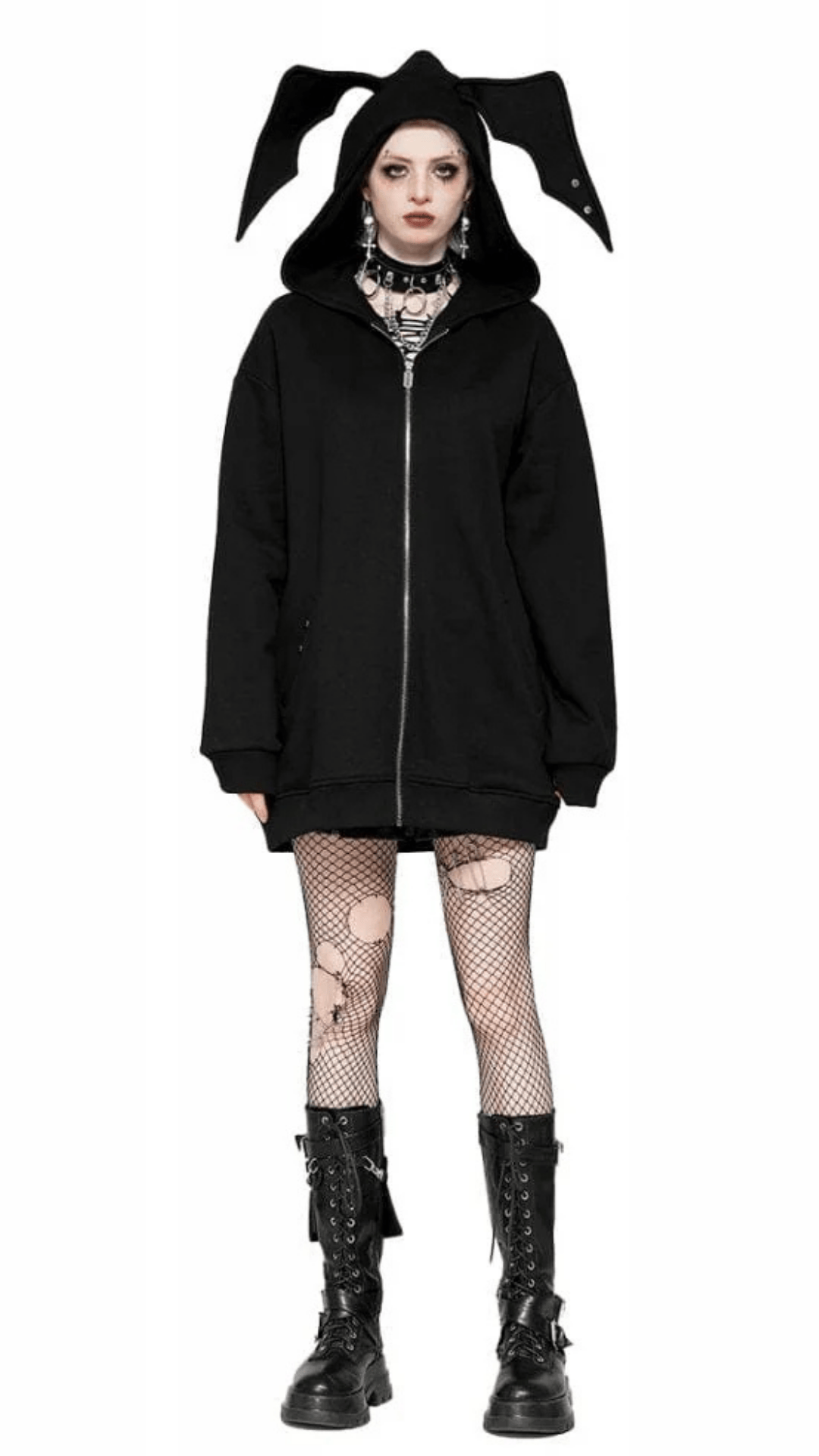 Naughty Kitten Clothing The Bat Wing Hoodie Front View Alternative gothic Women's Wear Hoodie