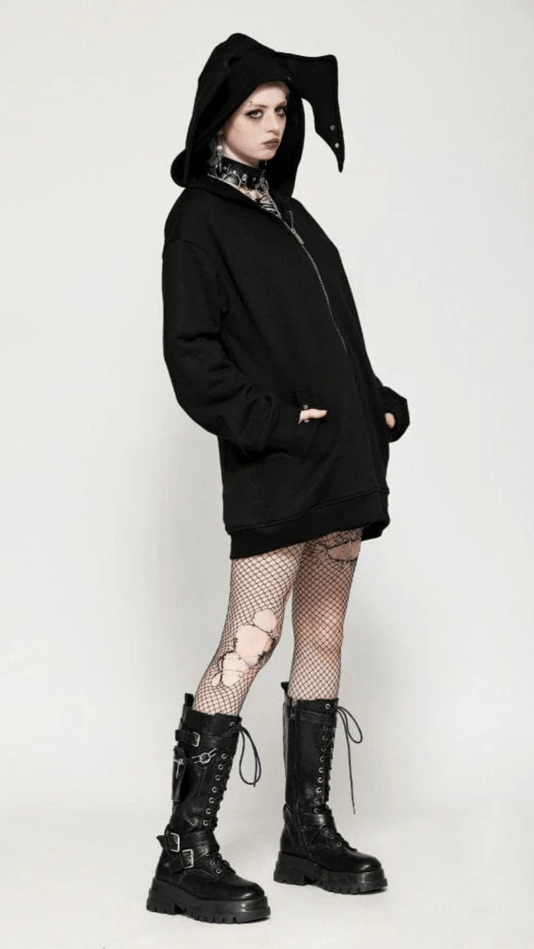 Naughty Kitten Clothing The Bat Wing Hoodie Front View Alternative gothic Women's Wear Hoodie