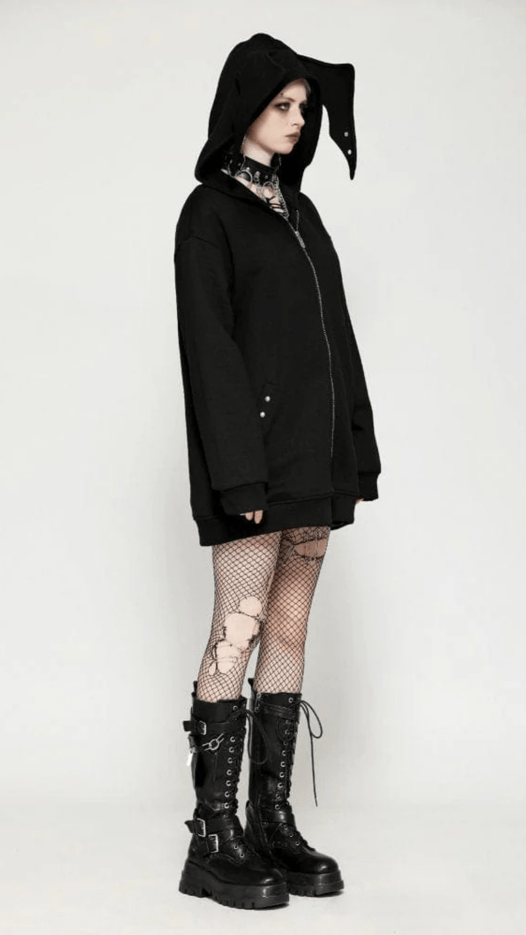 Naughty Kitten Clothing The Bat Wing Hoodie Side View Alternative gothic Women's Wear Hoodie