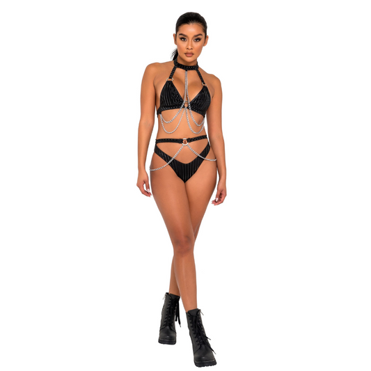 Bikini Top with Ring & Chain Detail - Naughty Kitten Clothing Front View Festival Wear