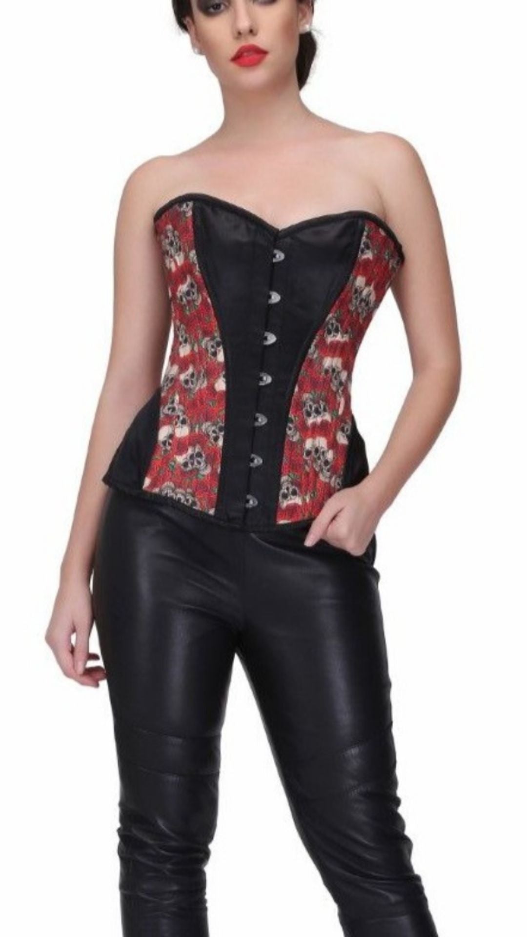 Billie Skull Overbust Corset Front View - Naughty Kitten Clothing