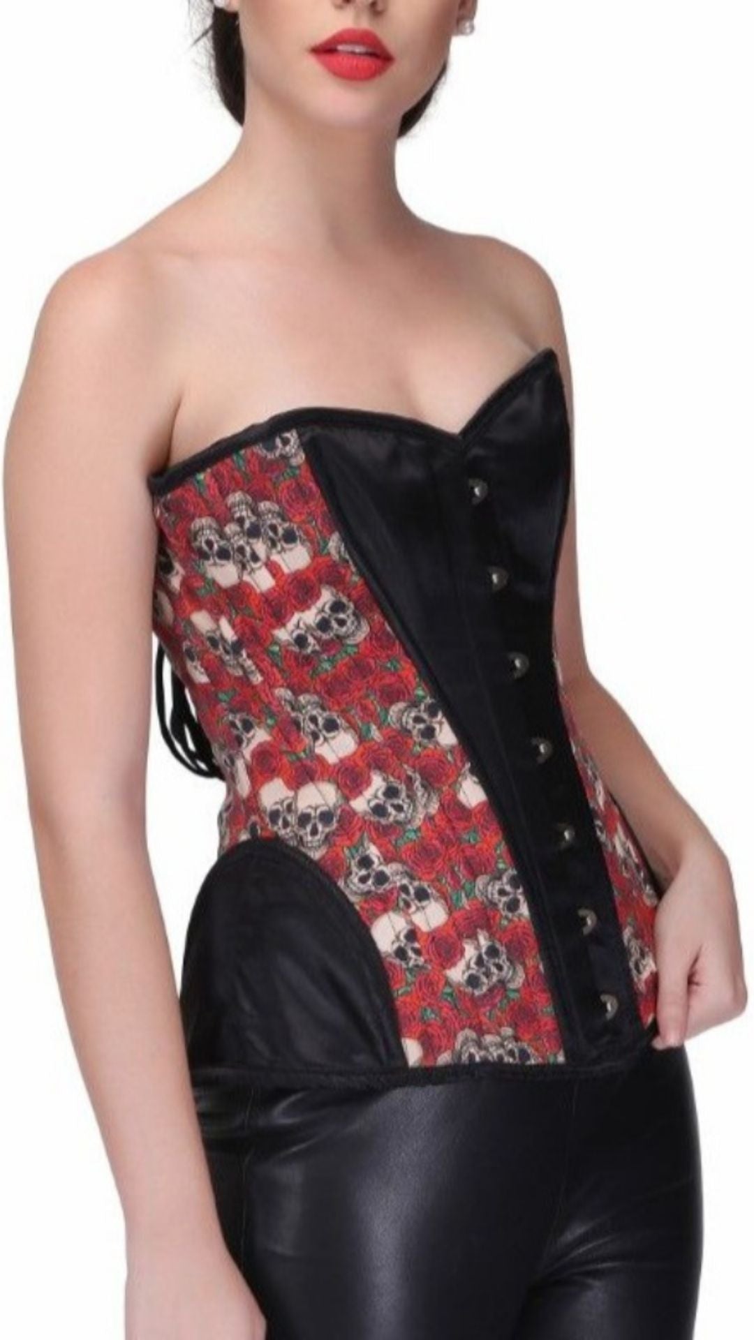 Billie Skull Overbust Corset Side View - Naughty Kitten Clothing