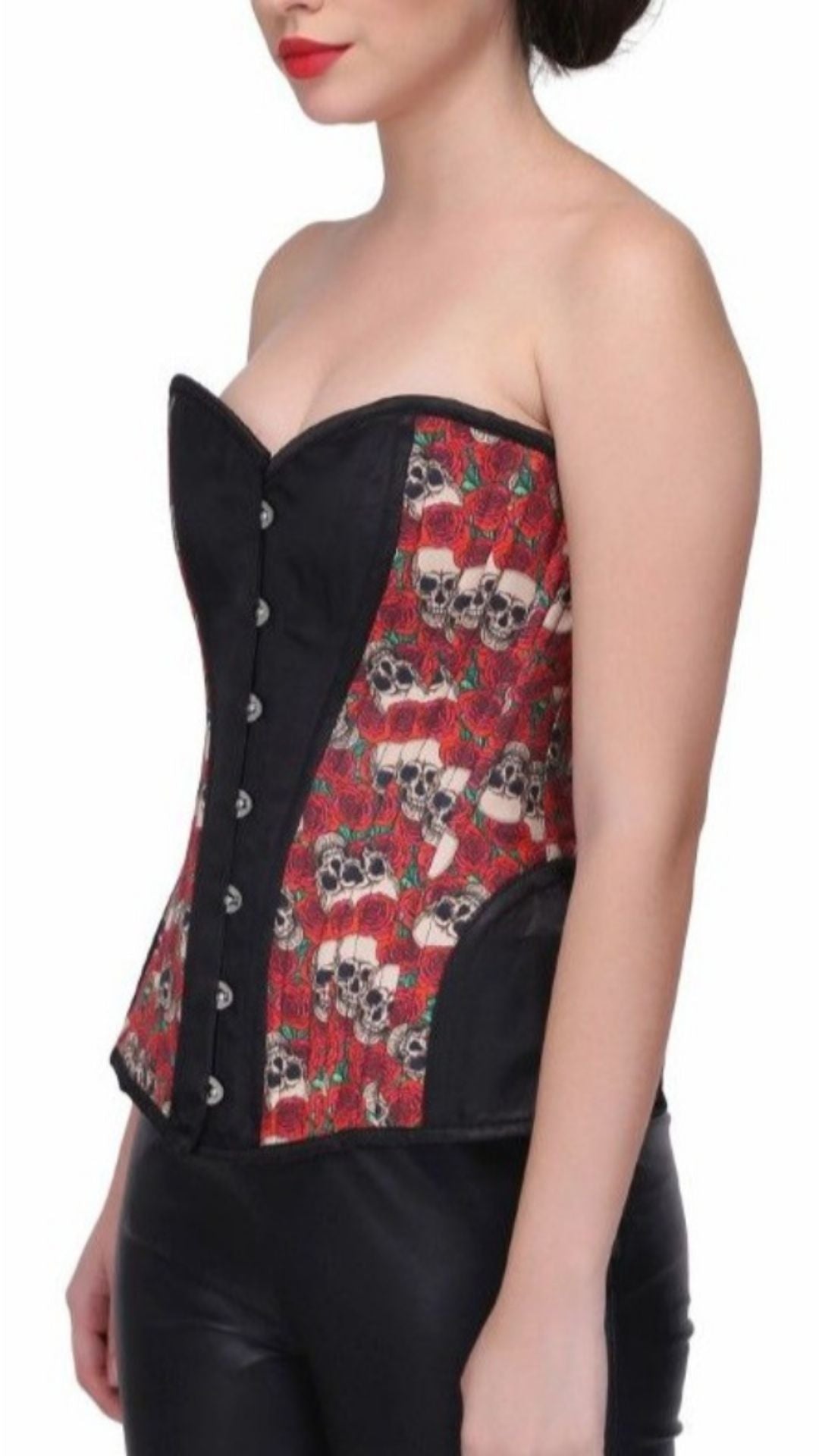 Billie Skull Overbust Corset Side View - Naughty Kitten Clothing