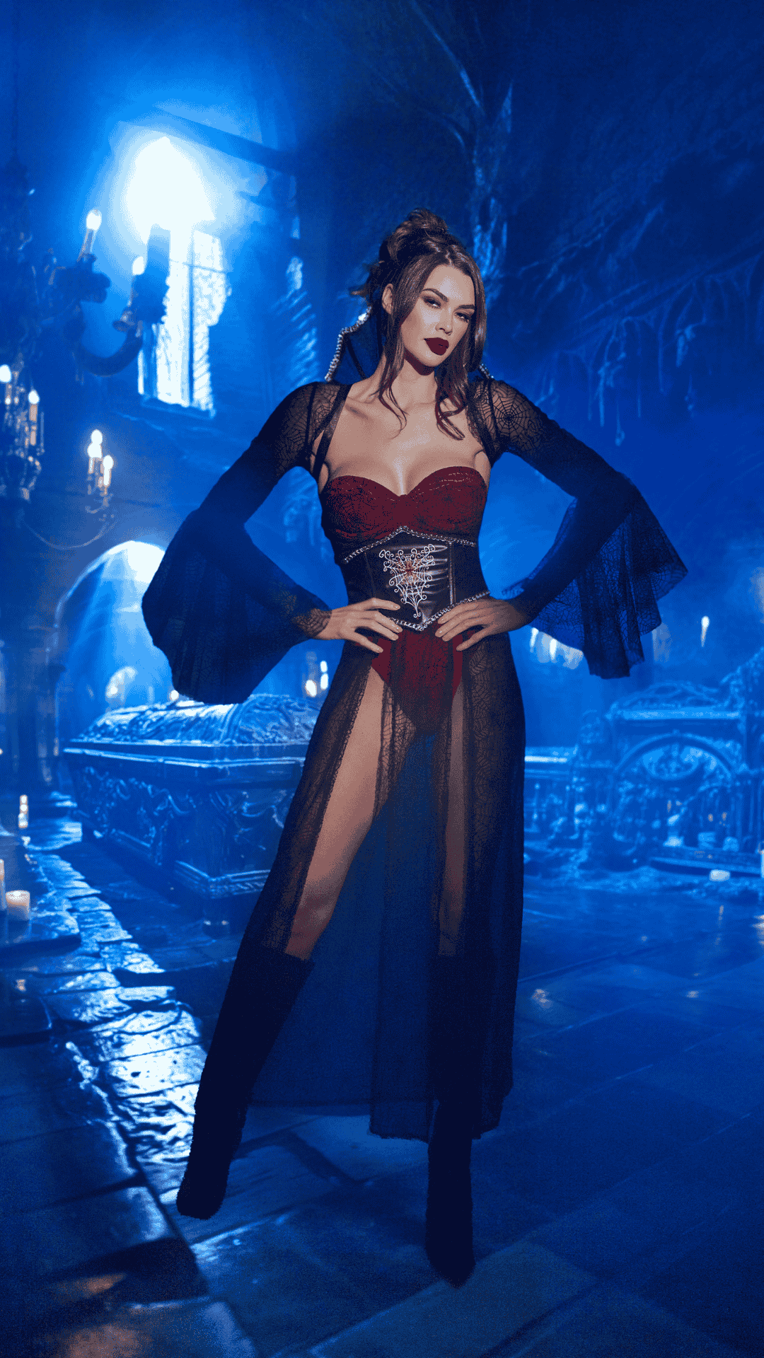 Naughty Kitten Clothing Black Widow Costume Front View Halloween Costume