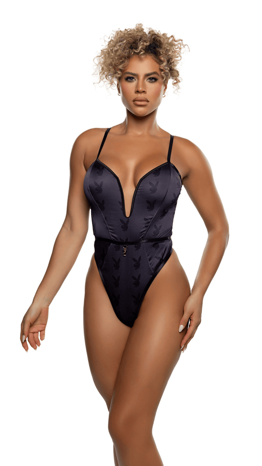 Naughty Kitten Clothing Blackout Bunny Romper Front View Playboy Lingerie Bodysuit