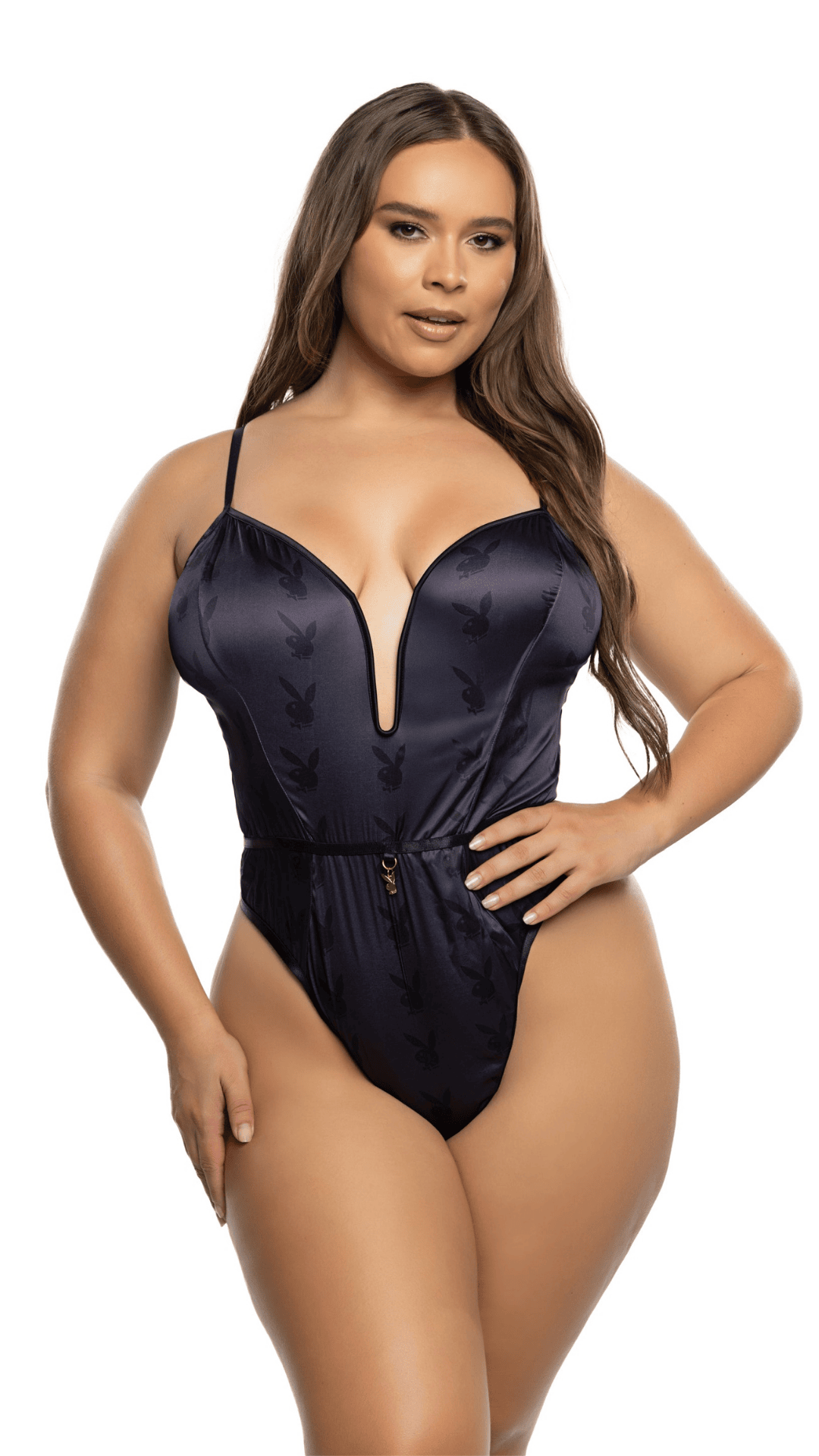 Naughty Kitten Clothing Blackout Bunny Romper Front View Playboy Lingerie Bodysuit Plus Size