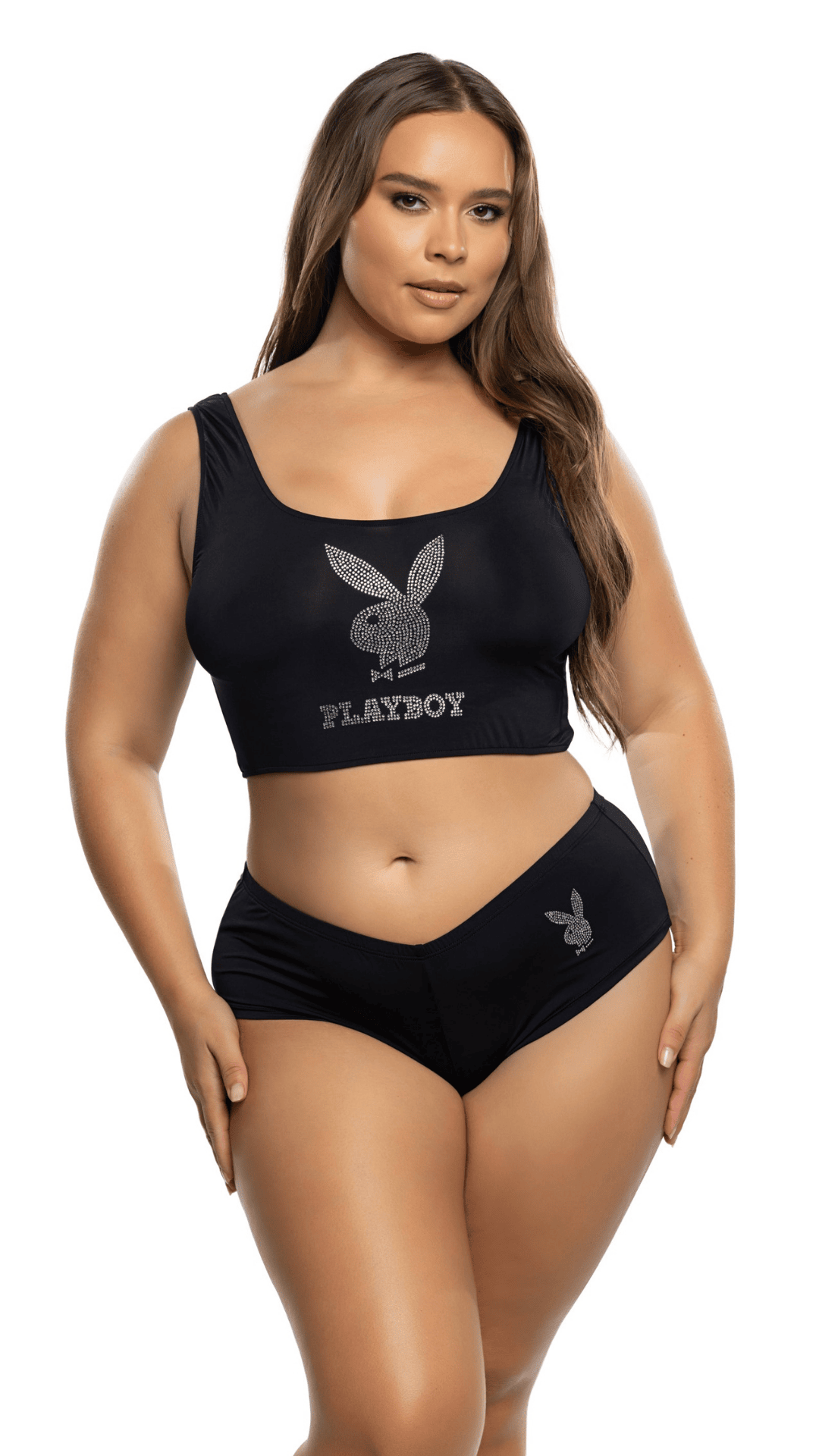 Naughty Kitten Clothing Bling Bunny 2pc Lounge Set Front View Women's Playboy Lingerie Plus Size