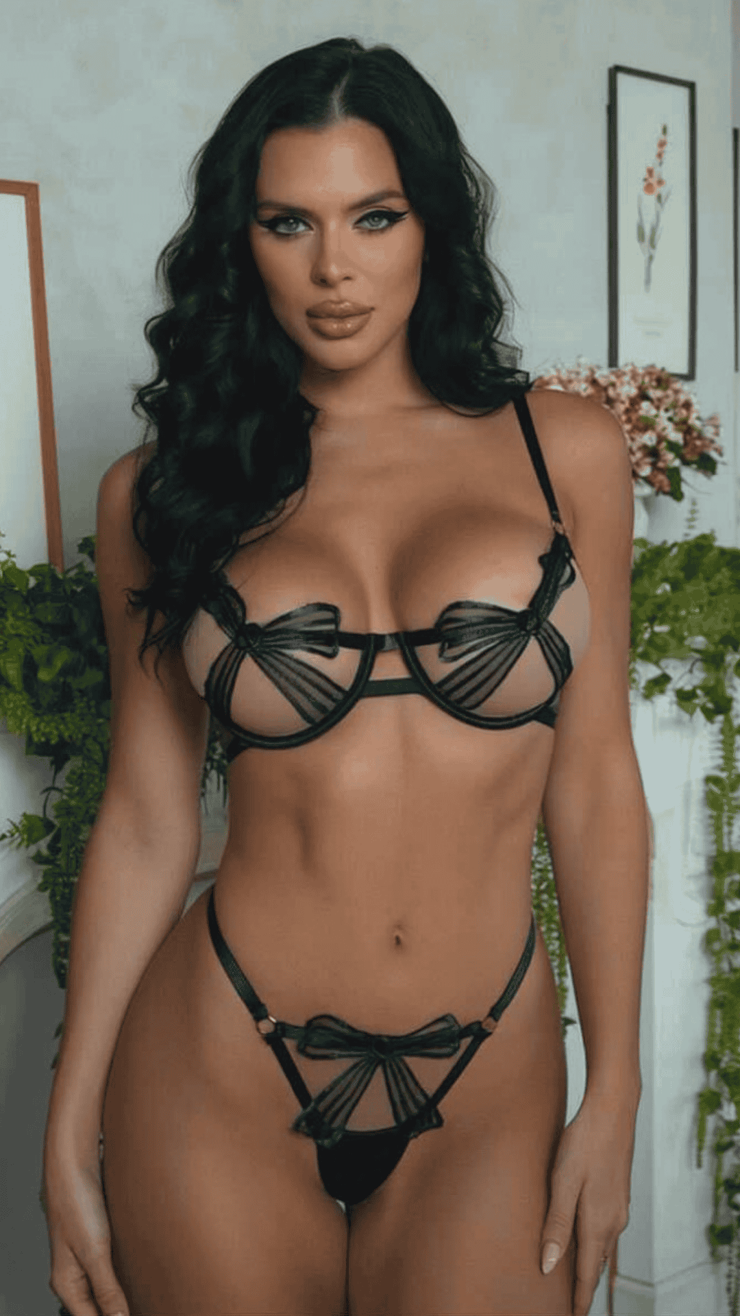 Naughty Kitten Clothing Bowtie Tease Set  Black Front View Women's Lingerie