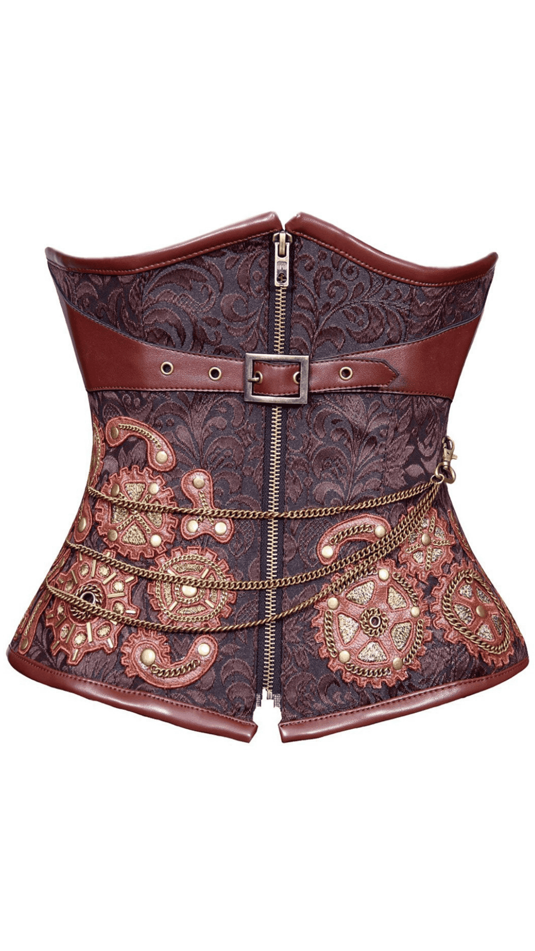 Bria Steampunk Chain Underbust Corset Front View- Naughty Kitten Clothing