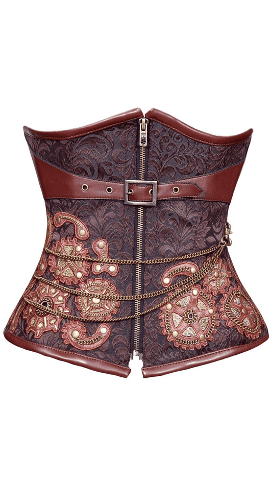 Bria Steampunk Chain Underbust Corset Front View- Naughty Kitten Clothing