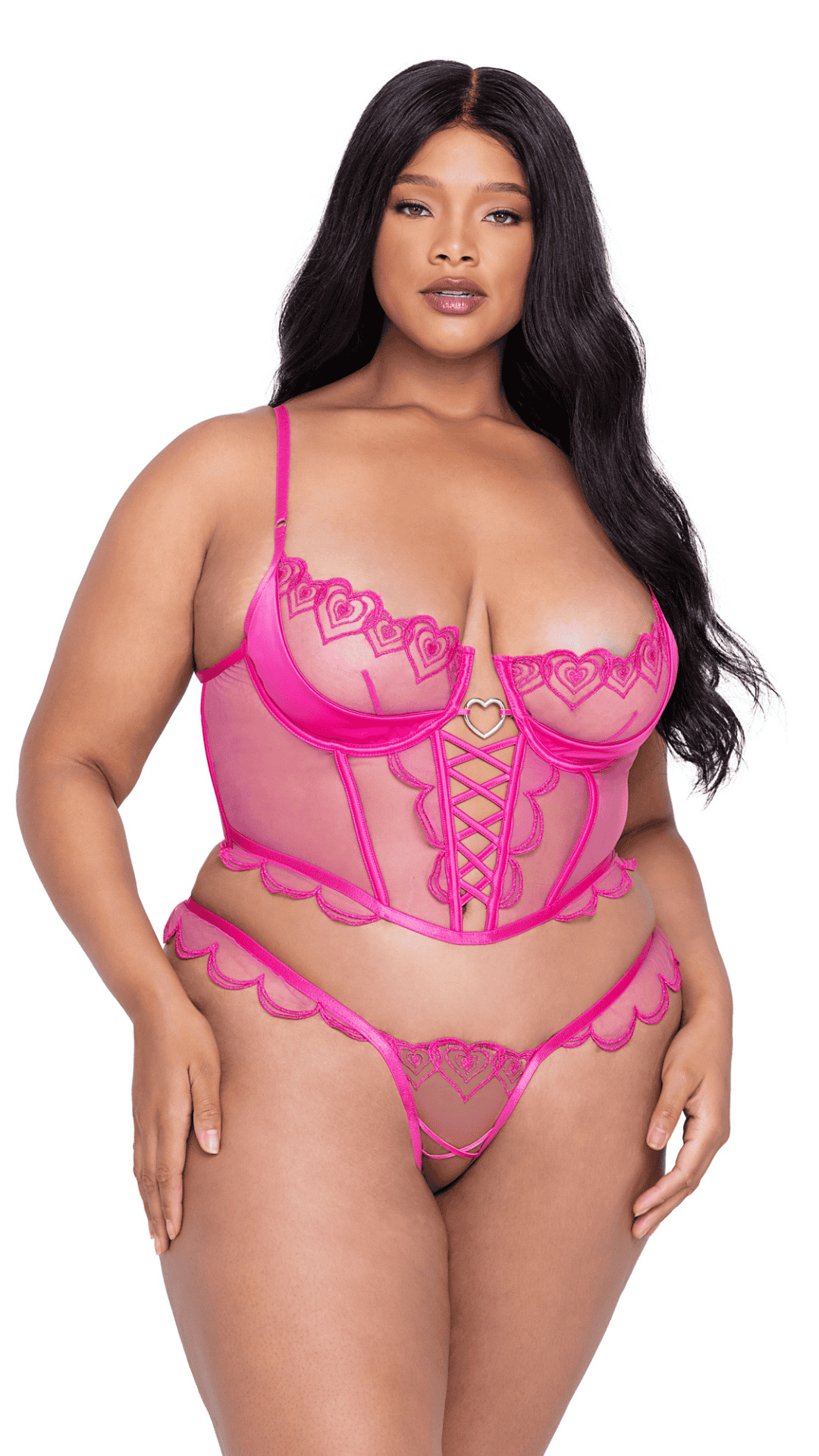 Naughty Kitten Clothing Bubblegum Heart 2-Piece Bustier Set Front View Plus Size Lingerie