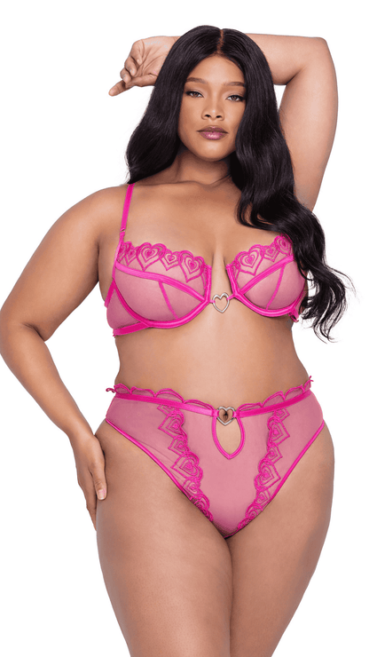 Naughty Kitten Clothing Bubblegum Heart 2-Piece High Waisted Set Front View Plus Size Lingerie