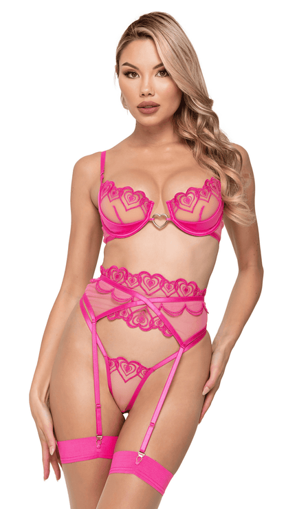 Naughty Kitten Clothing Bubblegum Heart 3-Piece Garter Set Front View LingerieNaughty Kitten Clothing 