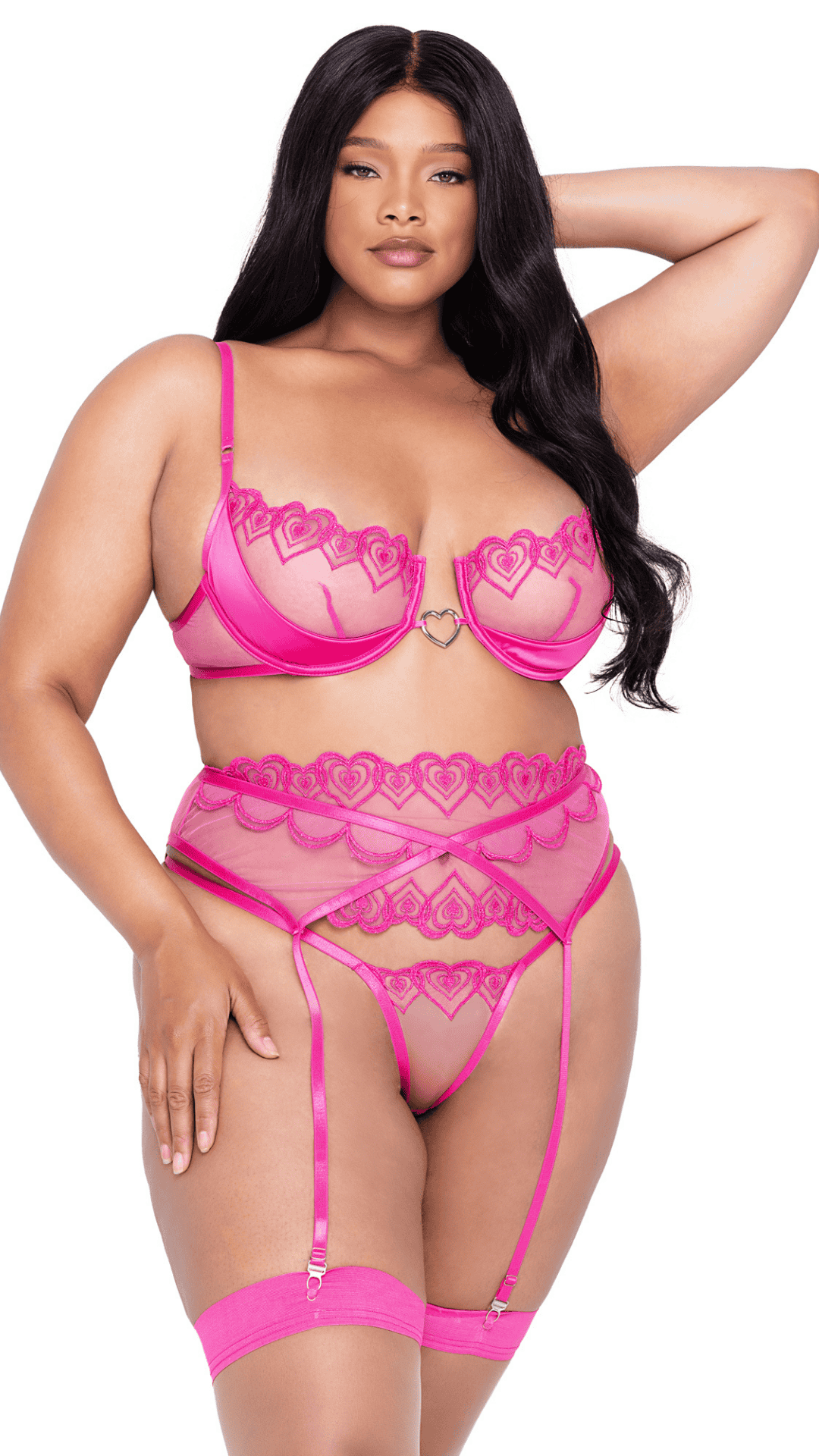 Naughty Kitten Clothing Bubblegum Heart 3-Piece Garter Set Front View  Plus Size Lingerie 