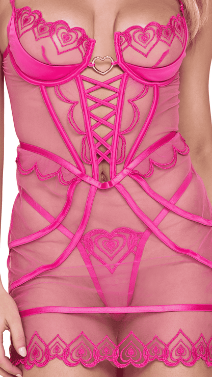 Naughty Kitten Clothing Bubblegum Heart Slip 2-Piece Set Front View Lingerie