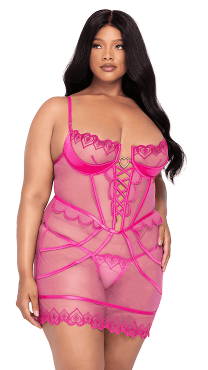 Naughty Kitten Clothing Bubblegum Heart Slip 2-Piece Set Front View Plus Size Lingerie