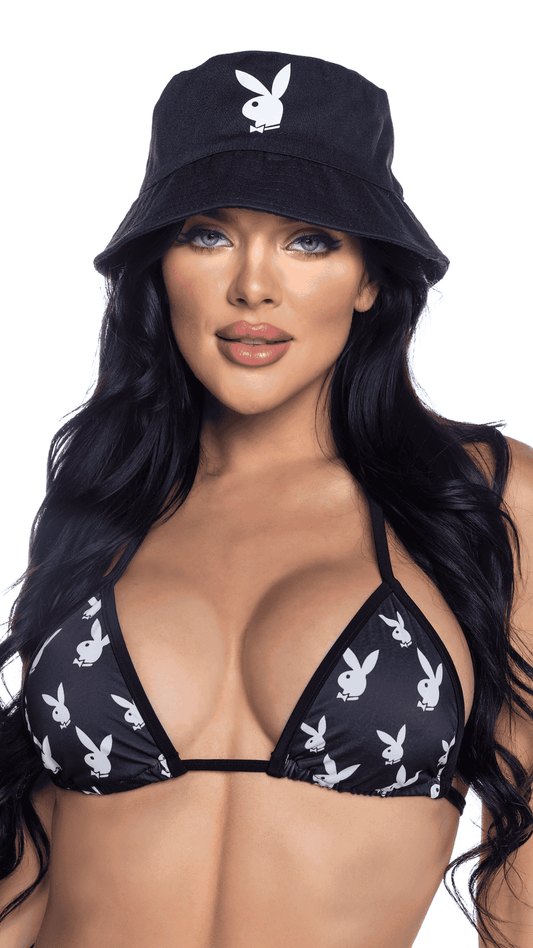 Naughty Kitten Clothing  Bunny Bucket Hat Front View Playboy Swimwear Accessories