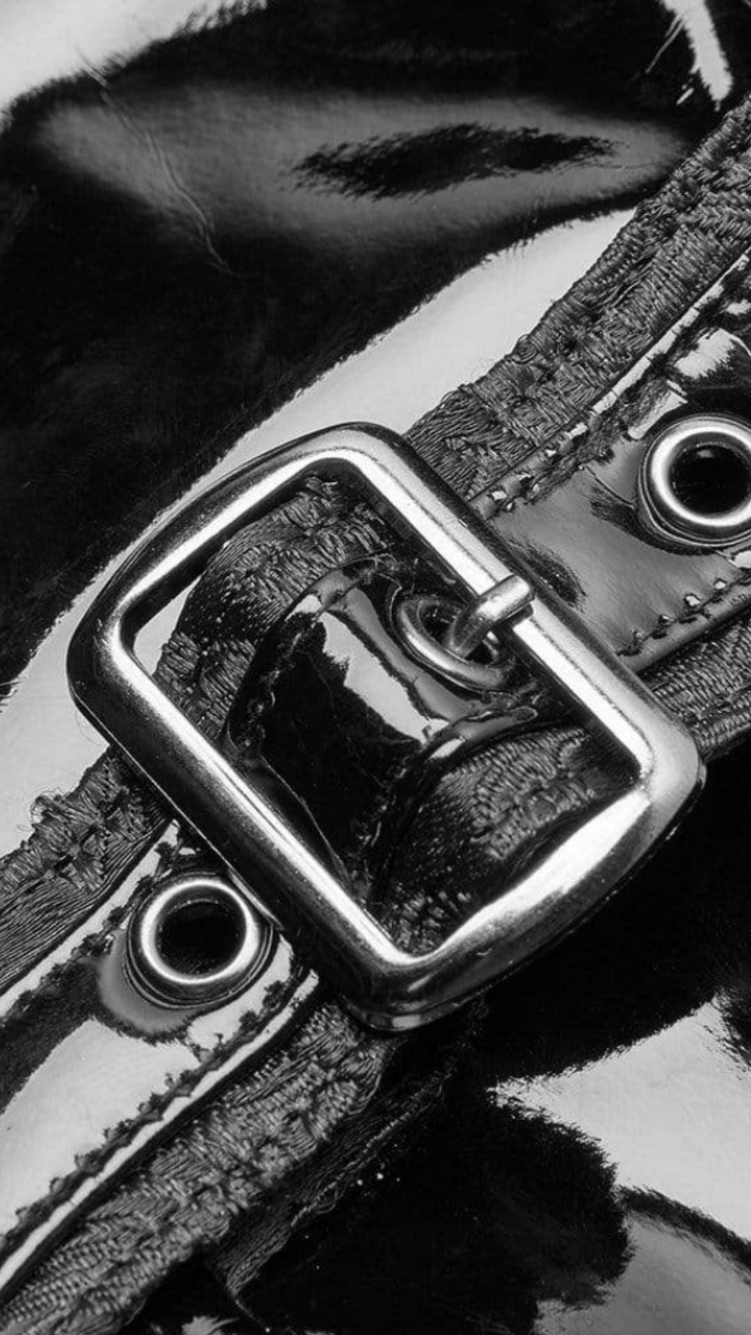 Naughty Kitten Clothing Cheongsam Style Faux Leather Cutout Slim Fitted Dress Close Up View Alternative Gothic Fashion