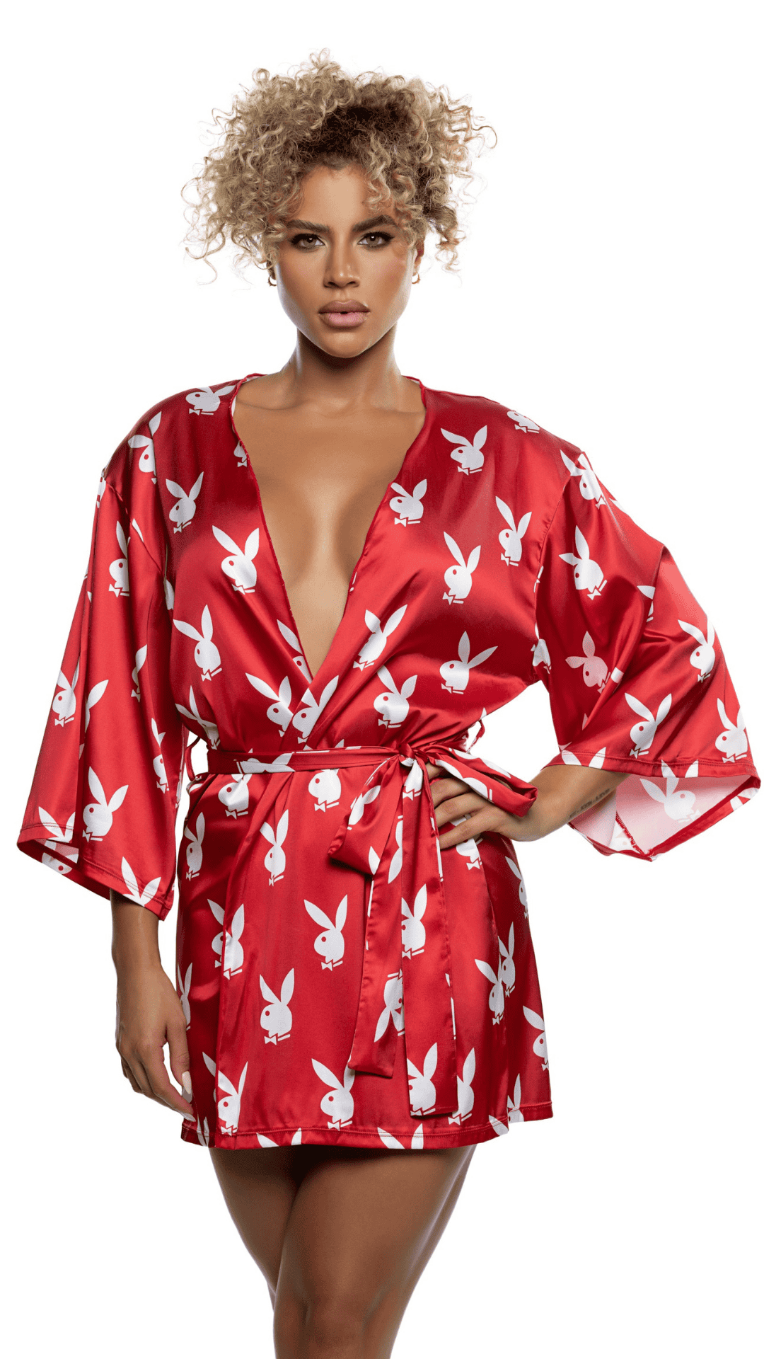 Naughty Kitten Clothing Chill Bunny Robe Front View Red women's Playboy Lingerie