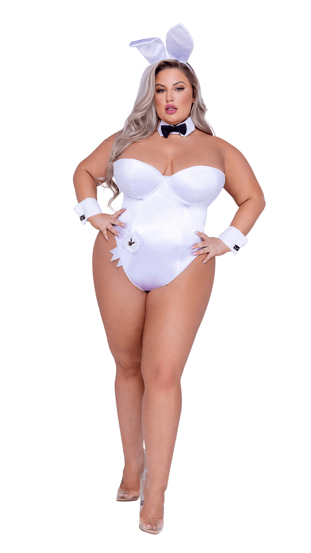 Naughty Kitten Clothing Classic Playboy Bunny Costume White Front View Playboy Costume Plus Size