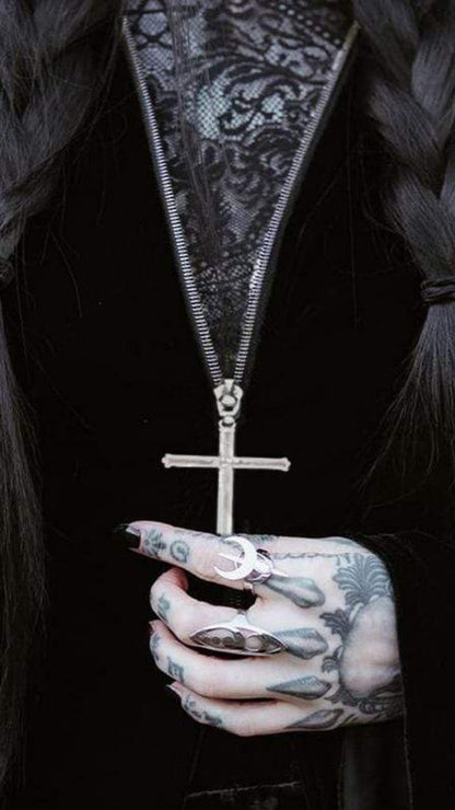 Naughty Kitten Clothing Cross Zipper Fly Hooded Butterfly Sleeved Velvet Dress Close Up View Alternative Gothic Fashion