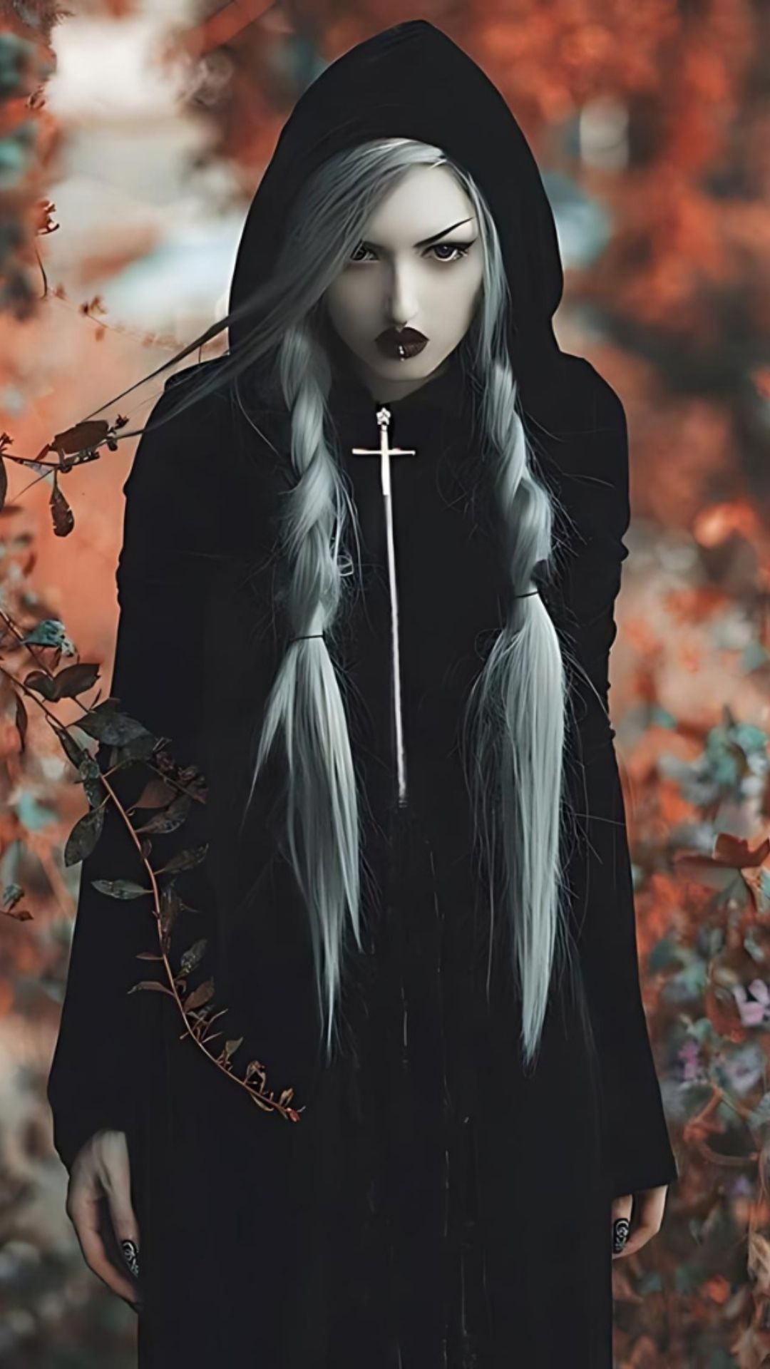 Naughty Kitten Clothing Cross Zipper Fly Hooded Butterfly Sleeved Velvet Dress Front View Alternative Gothic Fashion