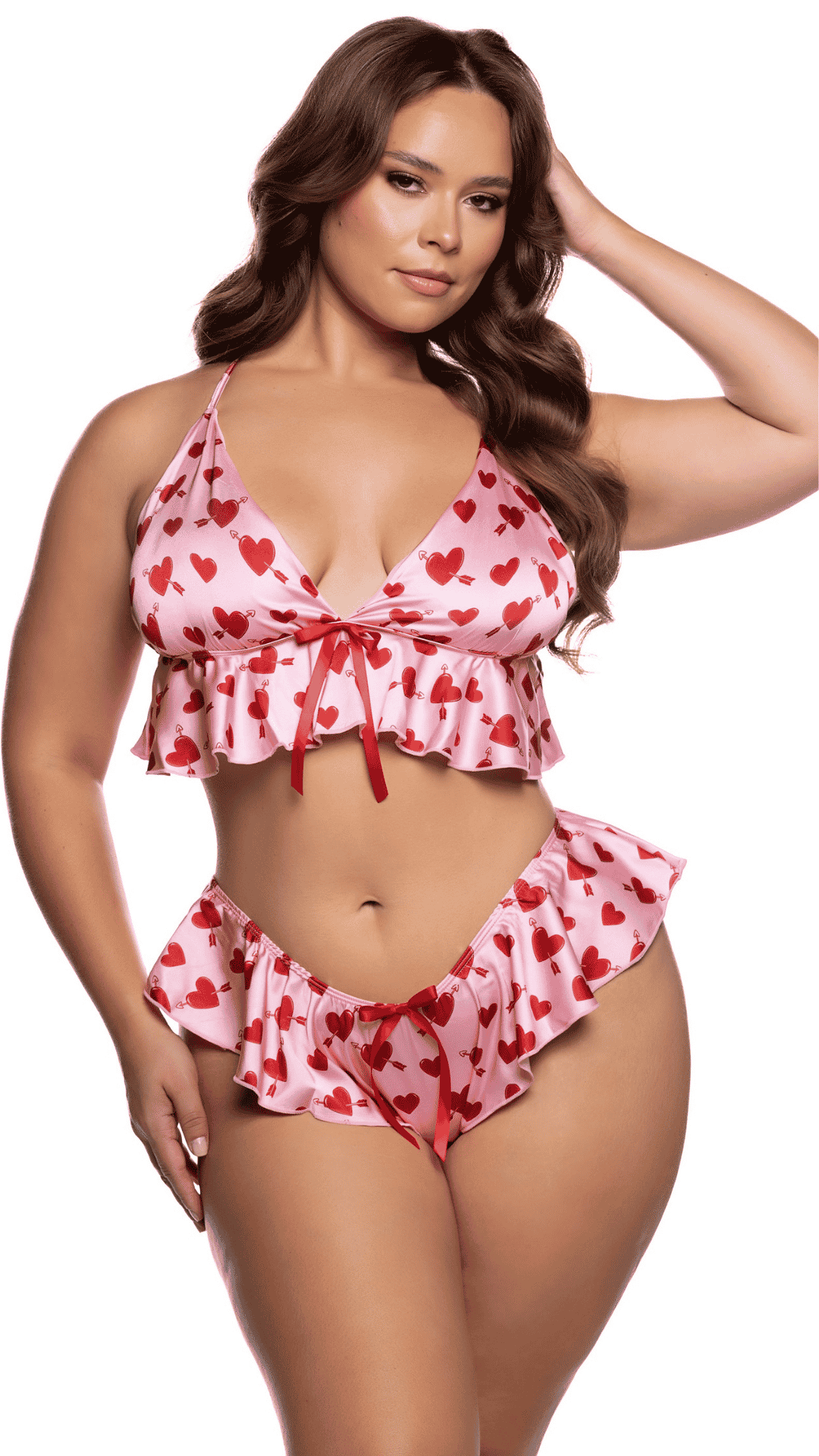 Satin Heart Babydoll – metallic heart embroidered babydoll with underwire support, plus size front view