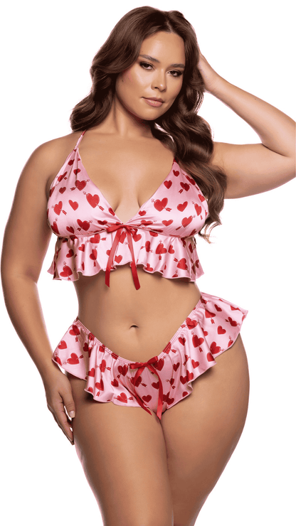 Satin Heart Babydoll – metallic heart embroidered babydoll with underwire support, plus size front view