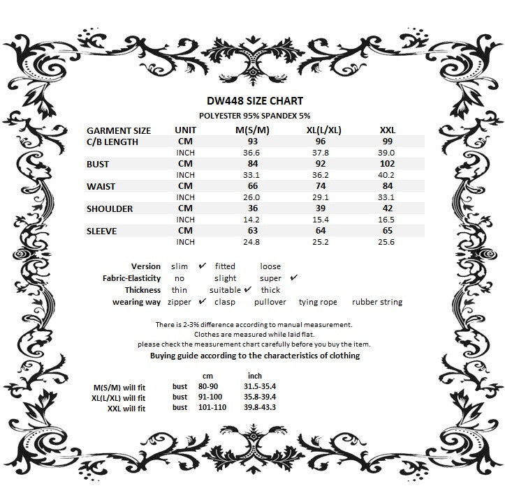 Naughty Kitten Clothing Size Chart