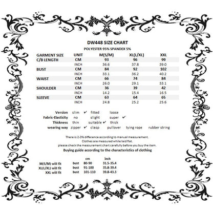 Naughty Kitten Clothing Size Chart